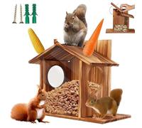 GOEDCH Mangeoire pour écureuils : mangeoire pour écureuils en bois résistant aux intempéries, mangeoire stable en bois vissé et durable, maison pour écureuils avec 2 entrées pour nourriture pour