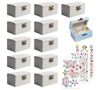 GOEDCH Mini coffre au trésor : 12 pièces DIY Petite boîte en bois avec couvercle avec 3 autocollants, boîte au trésor anniversaire d'enfant à peindre, boîte cadeau de bricolage pour fêtes