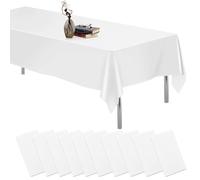 GOEDCH Nappe Blanche: Lot de 10 Nappes Rectangulaires Blanches pour Anniversaire, Mariage, Fête, Barbecue, Décoration de Pique-nique, 137 x 274 CM Nappe Rectangulaire en Plastique, Nappes Imperméables