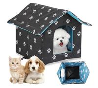 GOEDCH Niche pour Chat: 40x38x35cm Niche D'extérieur pour Chat Facile à Laver Pliable avec Coussin Amovible, Imperméable Résistant Aux Intempéries Abri Maison pour Chats, Animaux Domestiques Errants