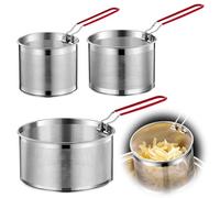 GOEDCH Panier à friture en acier inoxydable : 3 pièces panier à tamis alimentaire en acier inoxydable, 14 cm + 18 cm + 20 cm panier à frire, panier à pâtes avec poignée, passoire de cuisine à paroi