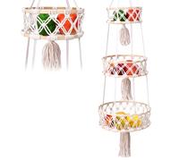 GOEDCH Panier de Fruits Suspendu: Panier Suspendu en Coton à 3 Niveaux, Panier de Rangement de Cuisine Bohème, Sac de Rangement à Suspendre, Organisateur Mural à Suspendre pour Cuisine, Salon