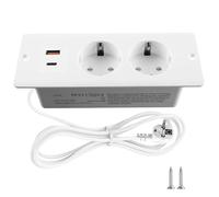 GOEDCH PD20W - Prise encastrée 4 en 1 avec rallonge de 1,5 m - 2 prises encastrées avec 1 type C et 1 USB A - Multiprise pour bureau, maison (blanc)