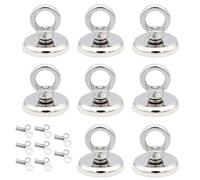 GOEDCH Pêche magnétique extra puissante avec œillet : 8 aimants de pêche super puissants, aimants de 32 mm puissants avec anneau de levage, vis et anneau pour la maison, la montagne d'étang, la pêche