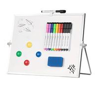 GOEDCH Petit tableau blanc magnétique double face 30 x 40 cm avec support, effaçable, mini tableau blanc avec 10 stylos, 4 aimants, éponge, portable pour la maison, l'école, le bureau