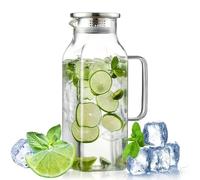 GOEDCH Pichet d'eau chaude/froide de 2000 ml en verre borosilicate : carafe à eau carrée en verre avec bec en forme de V, pichet à eau avec couvercle scellé pour eau chaude/froide, thé glacé et