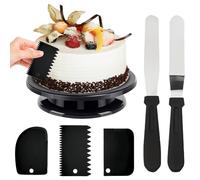 GOEDCH Plateau à gâteau rotatif : support à gâteau rotatif de 27 cm - Plateau tournant noir - Avec 2 spatules à glace et 3 spatules à pâte - Plateau tournant pour pâtisserie, décoration de gâteaux