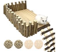 GOEDCH Plateforme d'escalade pour Hamster: 2 Balles d'herbe Aquatique et 2 Balles en Rotin aux Couleurs Primaires, Plateforme D'activités en Bois avec Échelle, Jouets à Mâcher pour Petits Animaux