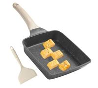 GOEDCH Poêle à omelette japonaise rectangulaire 18 x 15 cm : poêle à tamagoyaki pour plaques à induction avec manche en bois isolé, poêle à œufs brouillés pour fritures, petit-déjeuner, œufs