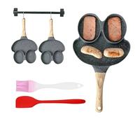 GOEDCH Poêle à œufs au plat : poêle à omelette avec grenouille smiley, poêle à pancake noire à 3 trous, poêle à petit-déjeuner pour omelettes, boulettes de viande, crêpes, poêle à frire avec pinceau