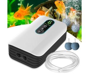 GOEDCH Pompe à Air pour Aquarium: Pompe à Oxygène avec 2 Sorties, Blanche Pompe a Air Silencieuse Rechargeable par USB, Pompe à Air Multifonctionnelle Portable avec Pierre à Air pour Panne de Courant