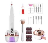GOEDCH Ponceuse à ongles sans fil : kit de manucure électrique 3 en 1 avec écran LED et 12 têtes de ponçage, direction réglable, base professionnelle avec lumière UV (blanc)