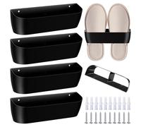 GOEDCH Porte-chaussures mural : lot de 4 organiseurs de chaussures à suspendre, autocollants noirs, étagère à chaussures murale avec bandes adhésives et vis, porte-chaussures de porte pour camping-car