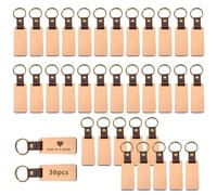 GOEDCH Porte-Clés en Bois: 36 Pièces Bois Bricolage Porte Clés, Blanc Porte-Clés en Cuir, Porte-Clés Rectangulaire Personnalisé pour Peinture, Décoration, Gravure Laser, DIY Gravure Pyrogravure