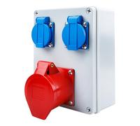 GOEDCH Prise CEE 16 A et 2 prises Schuko 230 V : répartiteur mural IP44 pour intérieur/extérieur, distributeur de courant 16 A