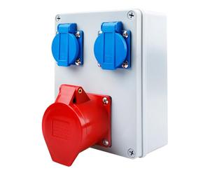 GOEDCH Prise CEE 16 A et 2 prises Schuko 230 V : répartiteur mural IP44 pour intérieur/extérieur, distributeur de courant 16 A