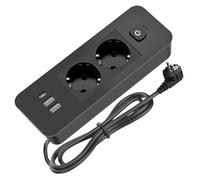 GOEDCH Prise de table 4 en 1 : prise encastrée avec 2 USB B et 1 Type-C, plateau de table, prise rétractable noire avec câble de 1,8 m, pour bureau, salle de conférence, cuisine, canapé