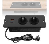 GOEDCH Prise Encastrable de Table: Bloc Prise Encastrable avec 2 USB-A et Type-C PD20W, Multiprise Intégrée 2 Prises pour Bureau ou Plan de Travail, Câble 1,5 m (Noir)