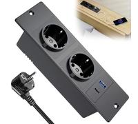 GOEDCH Prise encastrée sur le dessus de la table : multiprise encastrable avec USB-A et PD-20 W Type-C, multiprise encastrable avec USB pour table ou surfaces de travail, câble de 1,5 m