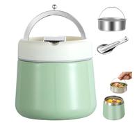 GOEDCH Récipient isotherme pour aliments 1200 ml : vert acier inoxydable récipient de maintien au chaud nourriture avec cuillère pliable, bol isotherme avec couvercle, boîte à déjeuner isotherme pour