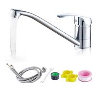 GOEDCH Robinet mitigeur à levier unique pivotant à 360° : Robinet de lavabo en acier inoxydable avec cartouche en céramique, robinet mitigeur à levier unique chromé, robinet de cuisine avec tuyau de