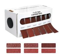 GOEDCH Rouleau de papier abrasif : 6 rouleaux de papier abrasif 6 m x 25 mm, rouleau de papier abrasif à 6 grains, grain 80, 150, 240, 320, 400, 600, rouleaux de papier abrasif avec boîte