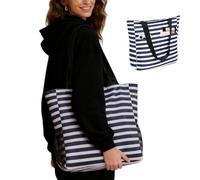 GOEDCH Sac à main tote pour plage: Sac à main avec fermeture éclair 44 x 16 x 37 cm, Épaule, shopping spacieux avec poches, pliable léger pour femmes - Plage, Voyage, cadeau pour femmes