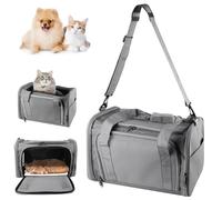 GOEDCH Sac de transport pliable pour chat - Avec bandoulière, léger, respirant et adapté pour les petits animaux jusqu'à 3 kg (gris, 40 x 25 x 25 cm) - Sac de transport pour chat pour voyage