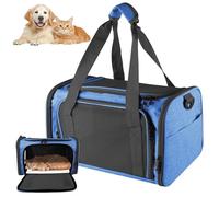 GOEDCH Sac de transport pour chat et chien : petit sac de transport pliable pour chien et chat Boîte de transport respirante avec bandoulière pour voiture, avion et voyage 40 x 25 x 25 cm (bleu)