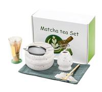 GOEDCH Service à matcha premium 7 pièces : service à thé matcha japonais complet avec bol à matcha en céramique, chasen Service traditionnel pour la préparation du matcha japonais (violet)