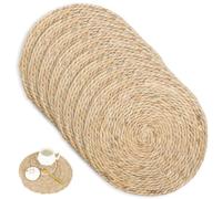 GOEDCH Sets de table en jacinthe d'eau : 8 pièces de 30 cm - Ronds tressés en jacinthe d'eau - Lavables - Tressés en jonc de mer - Sets de table ronds pour table à manger, dessous de verre