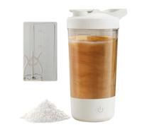 GOEDCH Shaker électrique de 450 ml : shaker électrique blanc à protéines, rechargeable par USB C, pour shake protéiné et milk-shae, bouteille de shake