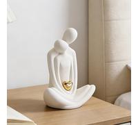 GOEDCH Statue de couple romantique : céramique blanc doré cœur sculpture couple en céramique, statue moderne mini couple, cadeau de mariage, pour décoration de salon, décoration de salon, figurines