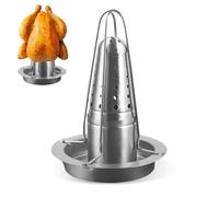 GOEDCH Support à Rôtir pour Canette de Bière: 23×18cm Rôtisseur de Poulet Vertical, Support Poulet Barbecue en Acier Inoxydable, Rôtissoire à Poulet Anti Adhésif avec Bac d'égouttement pour Camping