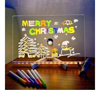 GOEDCH Tableau d'affichage LED avec couleurs - Tableau d'écriture en acrylique facile à nettoyer avec 7 stylos néon - Tableau pour messages, tableau en acrylique transparent avec support réglable