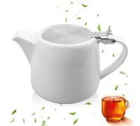 GOEDCH Théière en porcelaine : Théière en céramique blanche avec infuseur, 500ml, théière en céramique avec couvercle en acier inoxydable, théière pour café, vaisselle en porcelaine, préparateur de