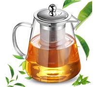 GOEDCH Théière en verre 1300 ml : service à thé en verre borosilicate, théière en verre avec infuseur amovible et couvercle en acier inoxydable, robuste et résistante à la chaleur pour le camping, les