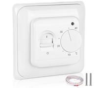 GOEDCH Thermostat d'ambiance : blanc Thermostat d'ambiance mécanique avec capteur, thermostat à bouton rotatif pour chauffage au sol, 230 V 16 A encastré Chauffage au sol électrique