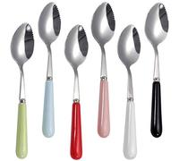 Goeielewe Lot de 6 cuillères à pamplemousse avec bords dentelés ronds - Cuillère dentelée en acier inoxydable avec poignée en céramique multicolore - Kiwi, pomme, agrumes, dessert (argenté)