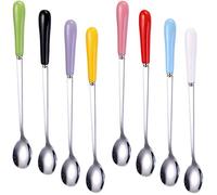Goeielewe Lot de 8 cuillères à mélanger en acier inoxydable avec poignée en céramique - 19 cm de long - Cuillères à soupe expresso et café - Couleur bonbon - Couleurs mélangées