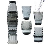 Gökotta Lot de 4 verres à cocktail empilables faits à la main en forme de carpe koï - Cadeau rétro amusant et insolite - Pour dîner, fête, eau, jus, café, 250 ml (gris fumé)