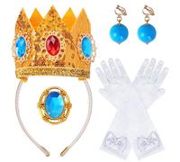 Goenb Princesse Peach Accessoires de Costume, Princesse Peach Couronne/Boucles D'oreilles/Gants/Broche Dress up Pour Femmes Filles Pour Carnaval Halloween Cosplay Dress up Birthday Party