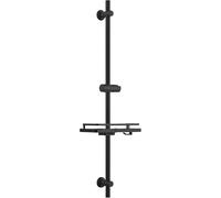 Görbach Barre de douche en acier inoxydable 100 cm avec support de douchette réglable, supports muraux compatibles avec trous de existants, colonne de douche avec étagère, noir