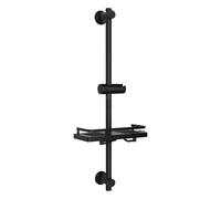 Görbach Barre de Douche 70cm avec Étagère en Acier Inoxydable, Noir Barre de Douche avec Support Pommeau de Douche et Support de Douche Muraux Réglable Variables