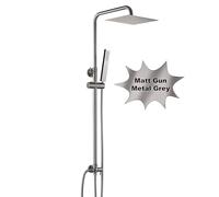 Görbach Colonne de Douche Hydromassage Acier inoxydable Système de Douche san Robinetterie, Ensemble de douche Pluie Réglable en Hauteur avec Douchette et Douche de Tête 20 x 20 cm Gris canon brossé