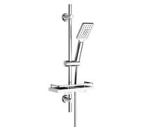 Görbach Colonne de Douche avec Étagère Douche, Barre de Douche INOX 70 cm Ensemble de Douche avec Douchette à main 3 Jets et Tuyau pour Salle de Bain, Rectangulaire, Chromée