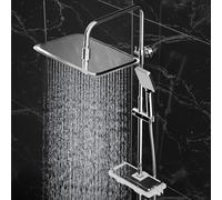 Görbach Colonne de Douche avec Étagère, Inox 304 Système Douche Chromé Ensemble Douche avec Douchette en ABS 3 Jets, Pommeau de Douche 35x25cm