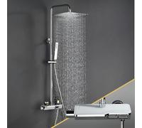 Görbach Colonne de Douche avec Mitigeur Thermostatique, Acier inoxydable Système de Douche avec Robinetterie, Pommeau de Douche, Douchette à Main, Barre de Douche Chromée (Carrée 3030CP)