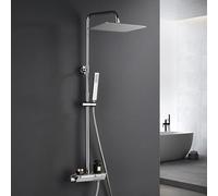 Görbach Colonne de Douche avec Mitigeur Thermostatique, Acier inoxydable Système de Douche avec Robinetterie, Pommeau de Douche, Douchette à Main, Barre de Douche Chromée (Rectangulaire 3525CP)