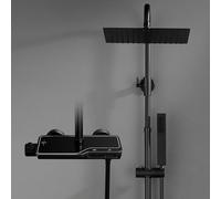 Görbach Colonne de Douche avec mitigeur thermostatique, Acier inoxydable système de douche avec robinetterie, pommeau de douche, douchette à main, barre de douche Noir mat (2525MB)